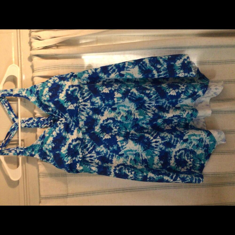 Blue Tie-Dye Swim Tankini Dress - Full Coverage Stretchy Shorts Size 16
